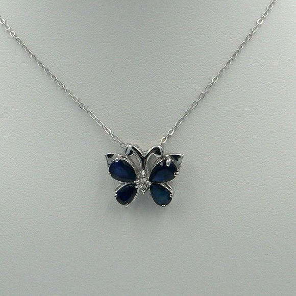 Genuine Kanchanaburi Blue Sapphire (Pear) Butterfly Pendant NWOT - Picture 3 of 4